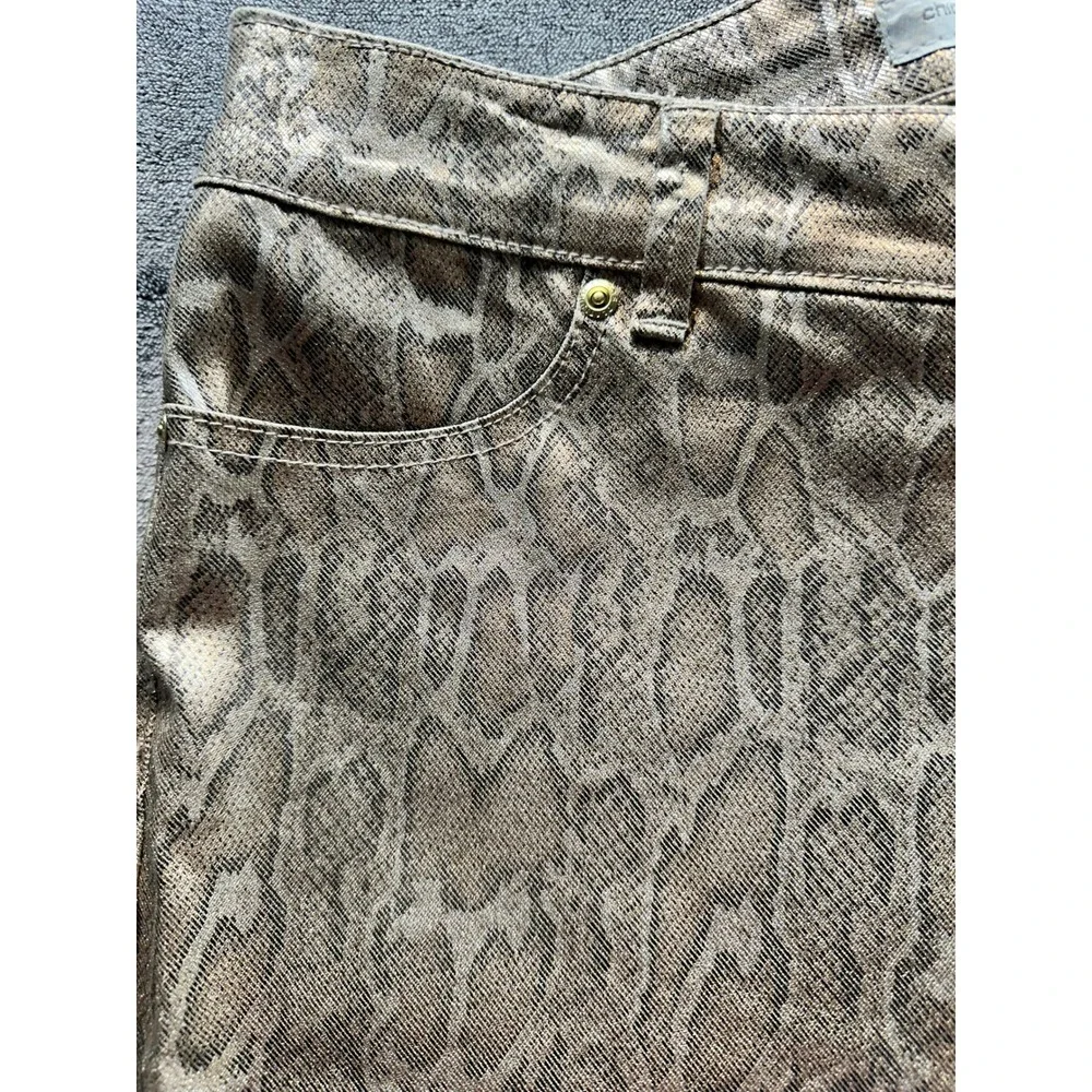 Chicos Platinum Metallic Snakeskin Print Slim Jeans Gold Bronze Size 2.5 - 14